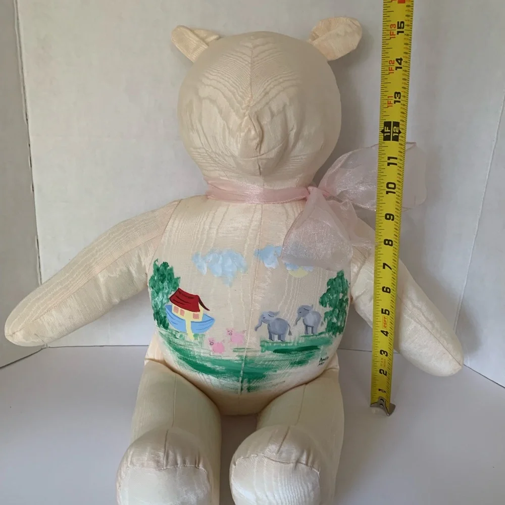 Vintage Handpainted Teddy Bear Stuffed Animal Cream Noah’s Ark Pastel Design ‘97